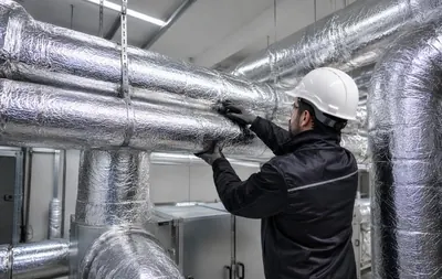 Salle technique — réseaux aérauliques calorifugés