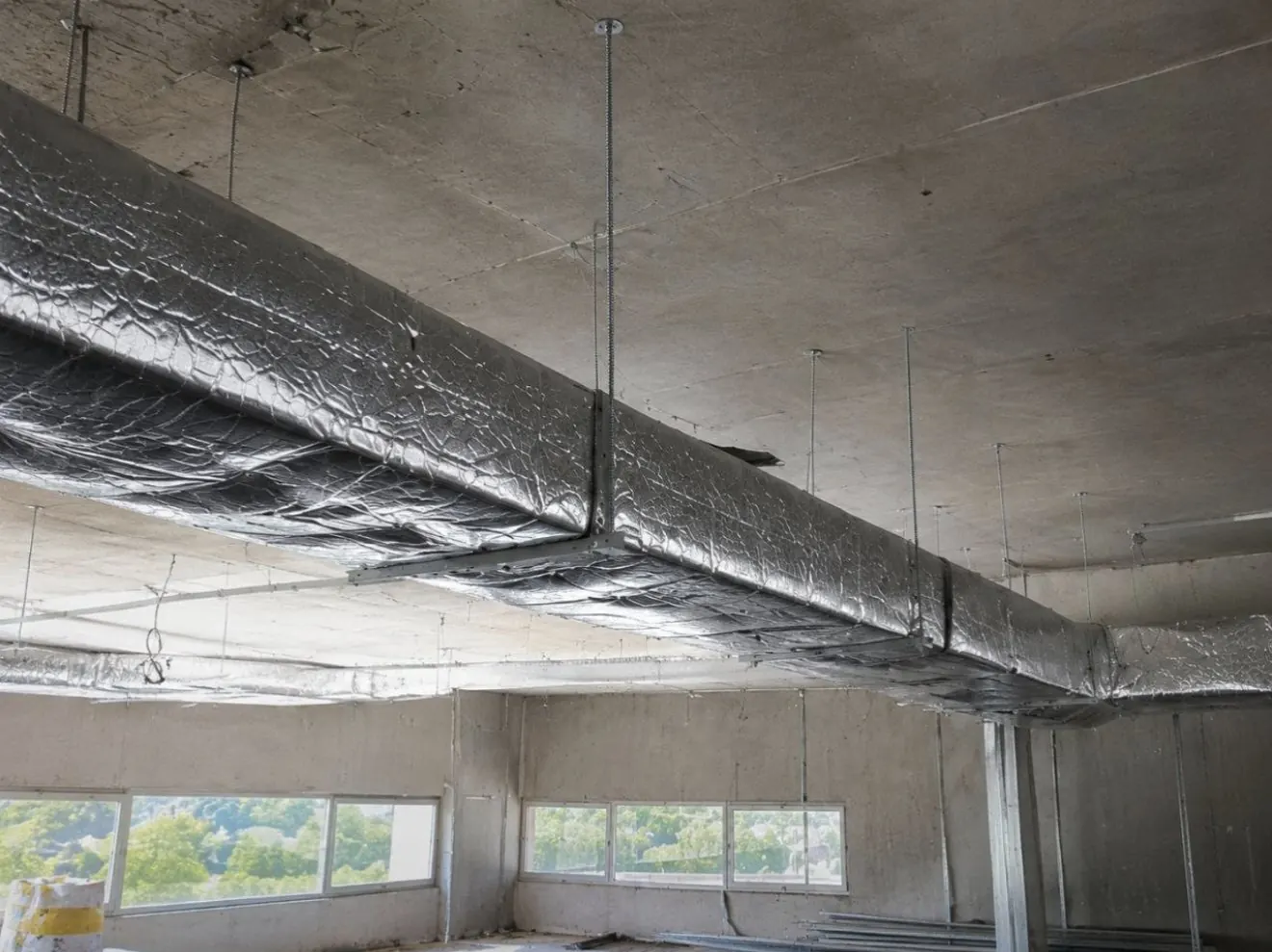 Réseau aéraulique isolé — chantier tertiaire